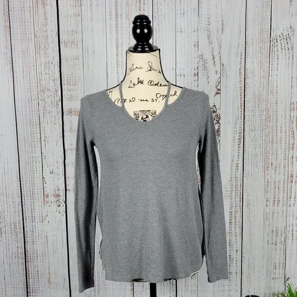 Hollister Small Grey Classic Basic Loose Fit Relaxed Ribbed Tunic Blouse Top - Picture 1 of 8